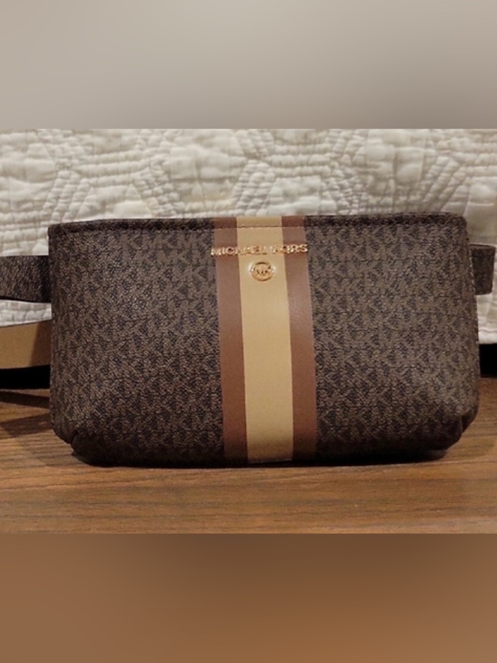 Michael Kors Brown and Tan Signature Stripe Waist Bag- Never Used! S/M